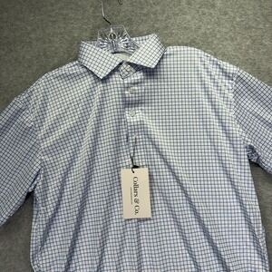 Collars & Co Dress Collar Polo Shirt Mens MT Blue Check Performance Stretch